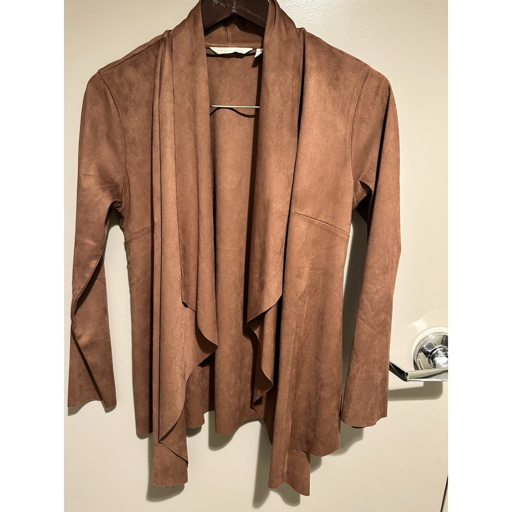 Soft Surroundings Shape Drape Faux Suede Jacket Brown Open Front Cardigan Small